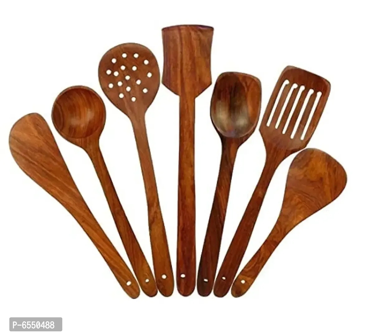 Set of 7 Wooden Serving and Cooking Spoon