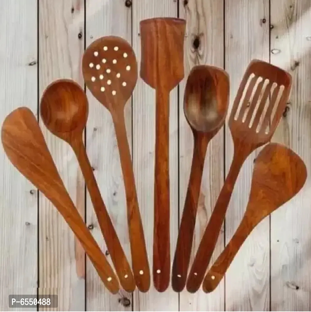 Set of 7 Wooden Serving and Cooking Spoon