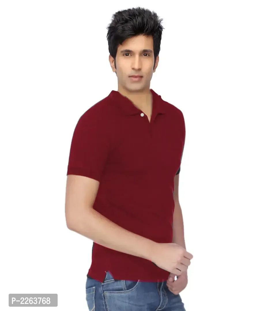 Men Maroon Cotton Blend Half Sleeves Polos T-Shirt - M