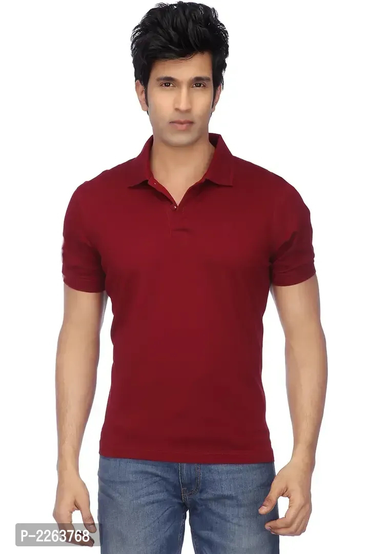 Men Maroon Cotton Blend Half Sleeves Polos T-Shirt - XL