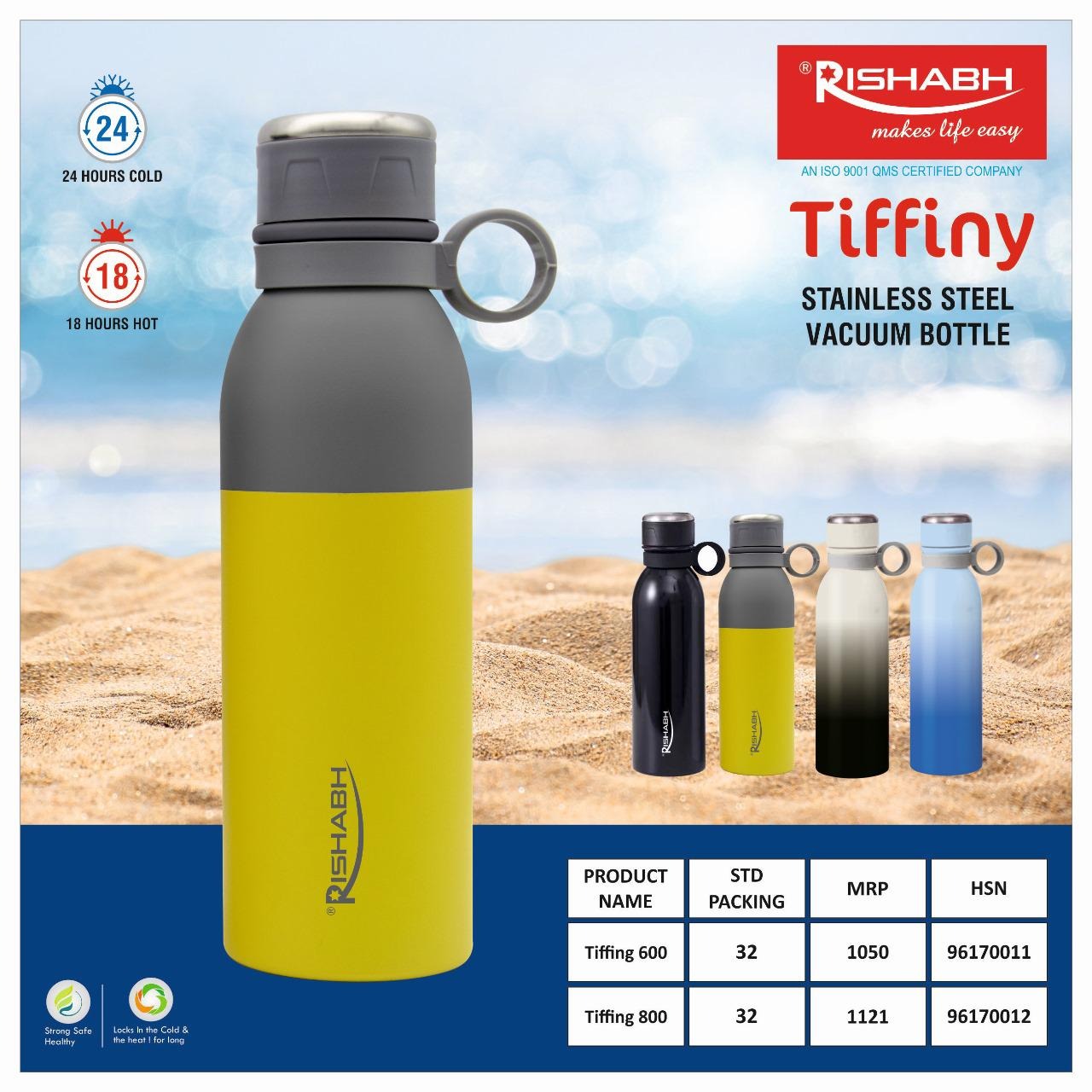 Rishab Tiffiny 600 Thermosteel Hot & Cold Water Bottle - 500ml Approx, Assorted