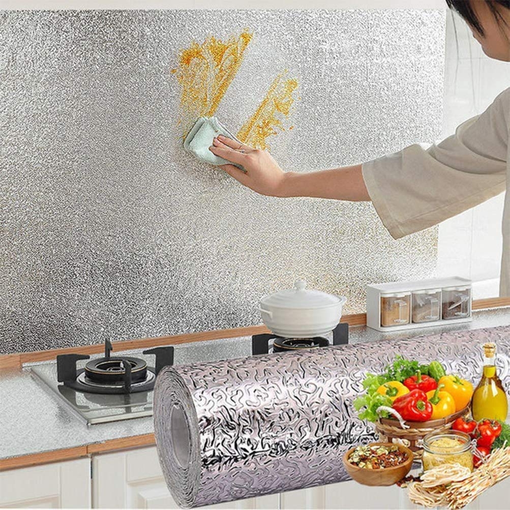 Buy DISENO 200 Cm 60Cm X 200Cm Kitchen Oil Proof Aluminium Foil Stickers,  Self-Adhesive Wall Sticker Waterproof Anti-Mold And Heat Resistant,  Backsplash Wallpaper. (Golden Flower) Self Adhesive (Pack Of 1) Online at