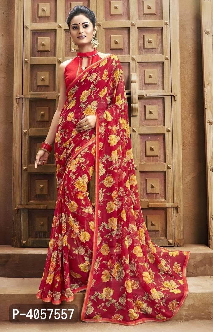 Mystic Beige & Red Patola Print Silk Saree