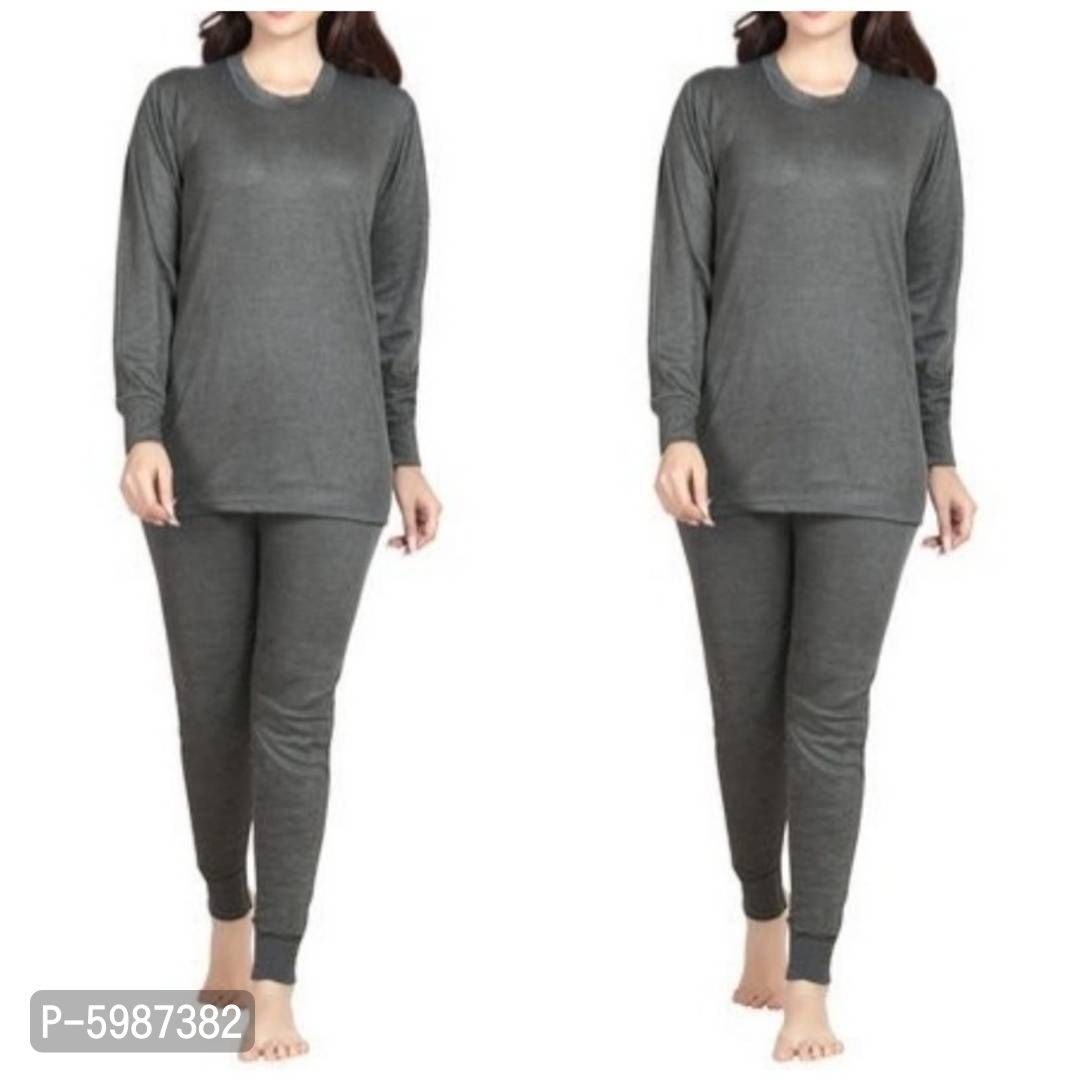 Winter Wear Cotton Blend Solid Thermal Lounge Set ( Pack Of 2 )