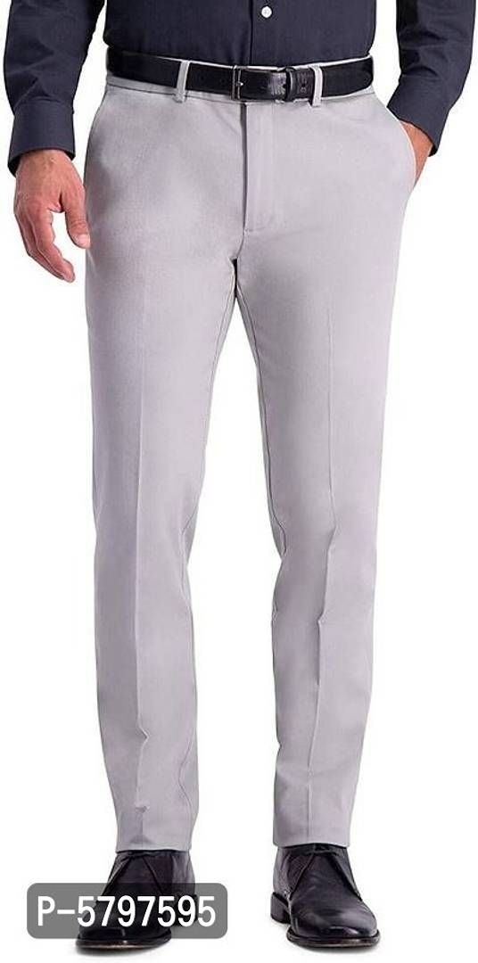 Formal 4 way Stretch Trousers in Light Grey Slim Fit