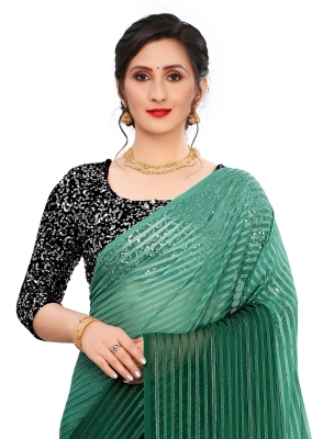 SAREEYA 16 SAREEYA16 Striped Daily Wear Georgette Chiffon Blend Saree