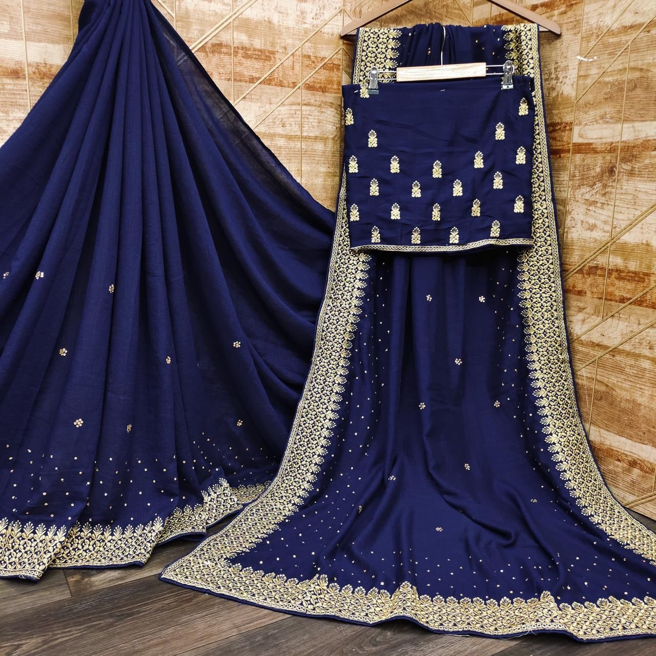 *🤩New Arrivals Supar Hit Desinar sarees🤩**New Traditional c pallu Nakoda *Fabric Details - Vichitra Silk Saree**Work:- Embroidery Jari Threads Work Saree With Stone Work**Blouse:- Vichitra Silk With Embroidery Work Blouse With Stone Work* *(Ton To Ton)* Colours : 8 Trendy Colour*Cut - 6.30Premium Quality 😍Book Your Orders 📦*Get Advance Level Of Service* - 1