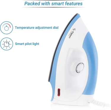 Flipkart SmartBuy 1000 W Dry IronColor: Blue, White, Grey, WhiteDry IronNon Stick Coated PlateConsumes 1000 W7 Days Replacement Policy, No questions asked