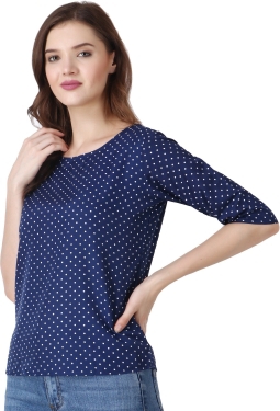 Casual Polka Print Women Dark Blue TopColor: Black, Green, Maroon, Navy, WhiteSize: S, M, L, XLColor Code :NavyStyle Code :SPY_107_NavySize :MFabric :CrepeOccasion :CasualFabric Care :Regular Machine WashPattern :Polka Print7 Days Return Policy, No questions asked. - M