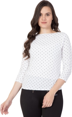 Casual Polka Print Women White TopColor: Black, Green, Maroon, Navy, WhiteSize: S, M, L, XLColor Code :WhiteStyle Code :SPY_109_WhiteTOP_MSize :MFabric :CrepeOccasion :CasualFabric Care :Regular Machine WashPattern :Polka Print7 Days Return Policy, No questions asked. - M