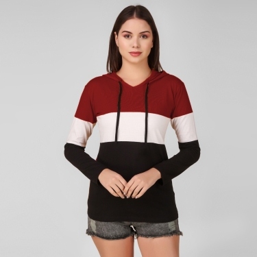 Color Block Women Multicolor T-ShirtColor: Blue, Maroon, Mustard, Olive, Red, See GreenSize: S, M, L, XLColor :MulticolorType :Hooded NeckSleeve :Full SleeveFit :RegularFabric :Cotton BlendStyle Code :Hood4348Neck Type :Hooded Neck7 Days Return Policy, No questions asked. - Nevy Blue, Xl