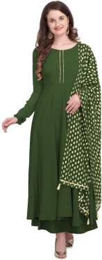 THE FAB FACTORY Women Kurta and Dupatta SetGeorgette, Crepe FabricFull SleeveSolid PatternColor: Green, GoldFor Women10 Days Return Policy, No questions asked. - XXl