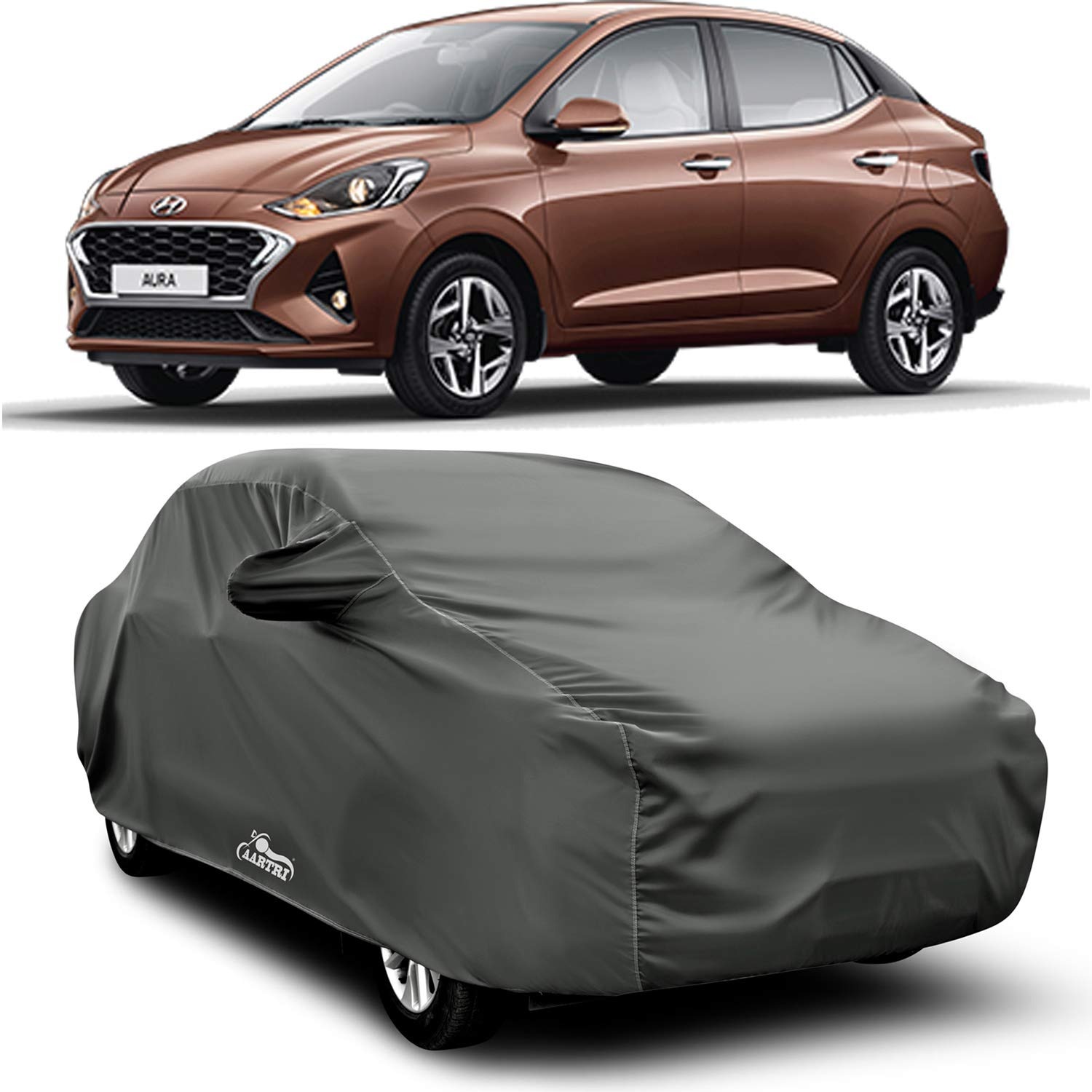 COVRE-X  Water Proof - dust Proof - car Body Cover for Compatible with Hyundai Aura car Cover - Water Proof UV Proof - car Body Cover (Grey with Mirror Pockets)