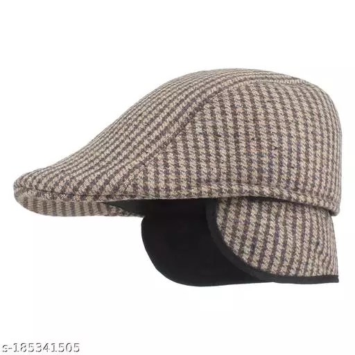 GWSc- 185341505 Zacharias Men's Checkered Woolen Golf Cap  - Sand Dune, Free Size