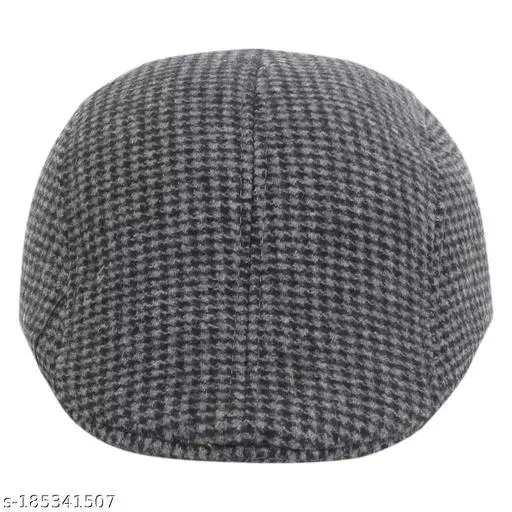 GWSc- 185341505 Zacharias Men's Checkered Woolen Golf Cap  - Dove Gray, Free Size