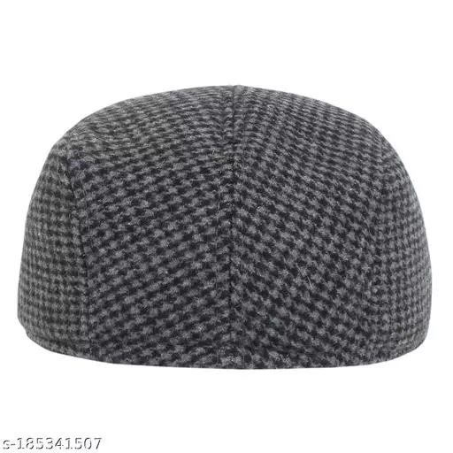 GWSc- 185341505 Zacharias Men's Checkered Woolen Golf Cap  - Dove Gray, Free Size