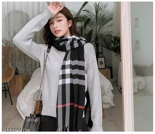 GWSc- 192864726 Alexvyan Black Big Check Pattern Winter Stoles Muffler Scarf  - Black Checked, Free Size