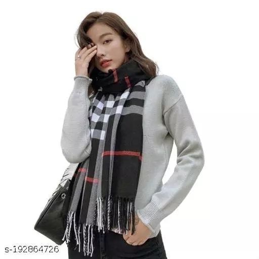 GWSc- 192864726 Alexvyan Black Big Check Pattern Winter Stoles Muffler Scarf  - Black Checked, Free Size