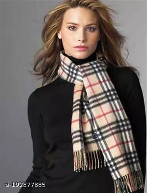 GWSc- 192877885 Alexvyan Check Pattern Winter Stoles Muffler Scarf  - Almond, Free Size