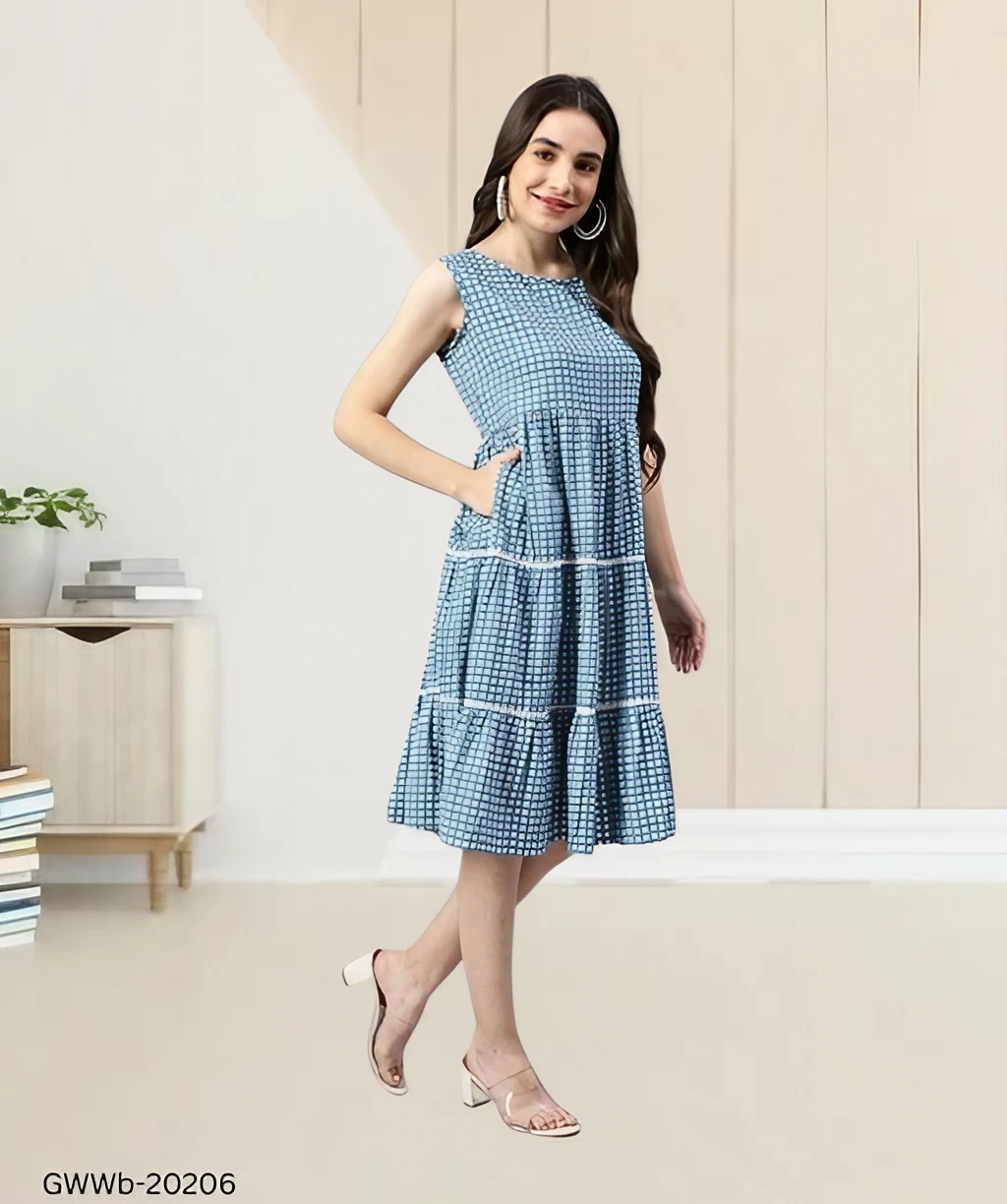 GWWb-20206 Western Style Dress With Pocket  - M