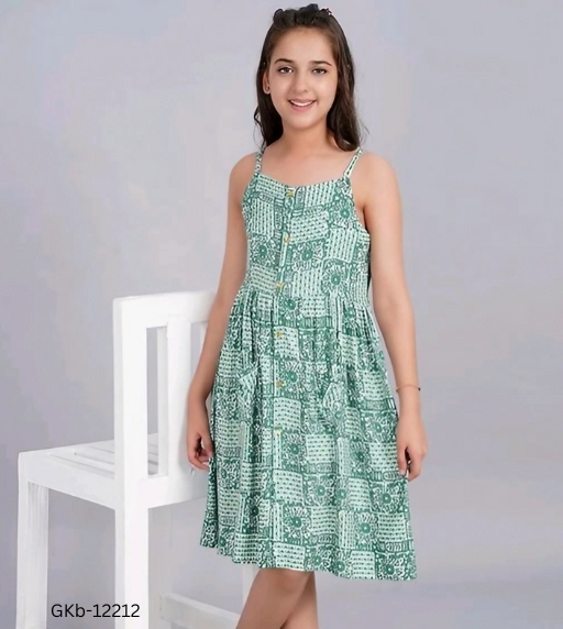 GKb-12212 Rayon Printed knee length Dresses For Girls  - 9-10 Years