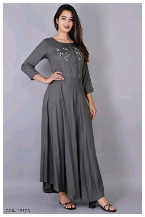 GGKa-15103 Women Grey Rayon Gown Dress - L