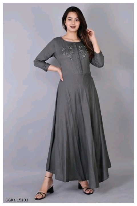 GGKa-15103 Women Grey Rayon Gown Dress - M