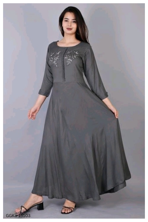 GGKa-15103 Women Grey Rayon Gown Dress - XL