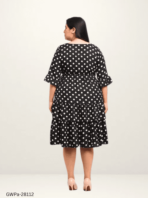 GWPa-28112 Women's Polka Dots V-neck Black Dresses - 5XL