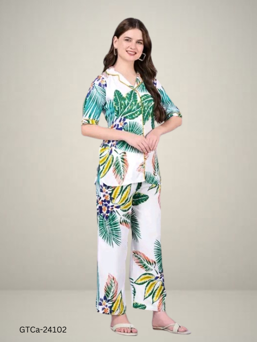 GTCa-24102 Women Printed Night Suit Set  - L