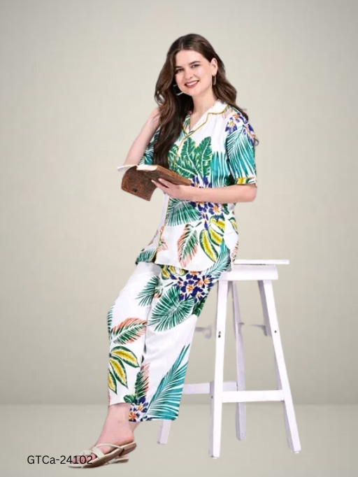 GTCa-24102 Women Printed Night Suit Set  - L