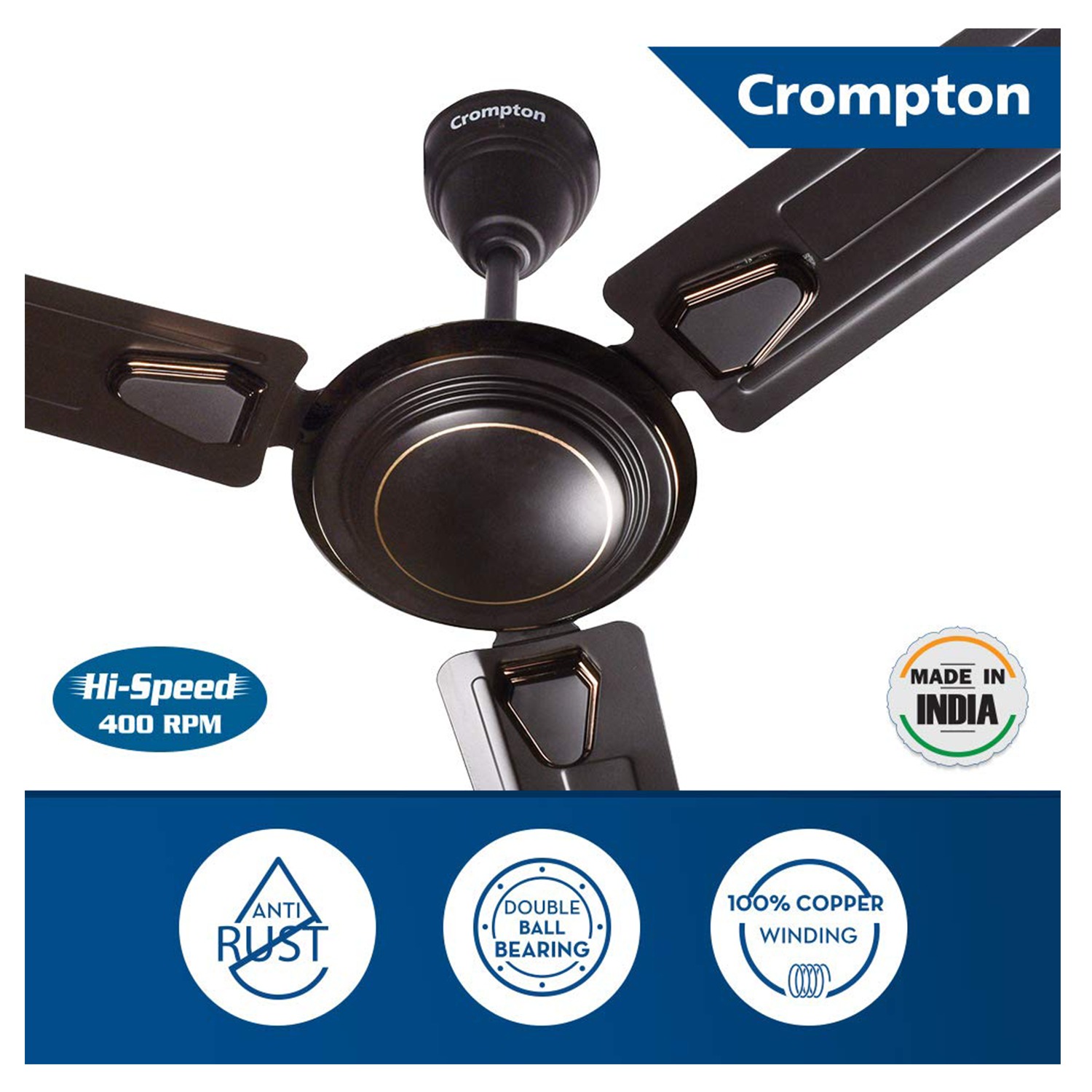 Crompton Super Briz Deco 1200 mm (48 inch) High Speed Decorative Ceiling Fan (Smoked Brown) - Brown