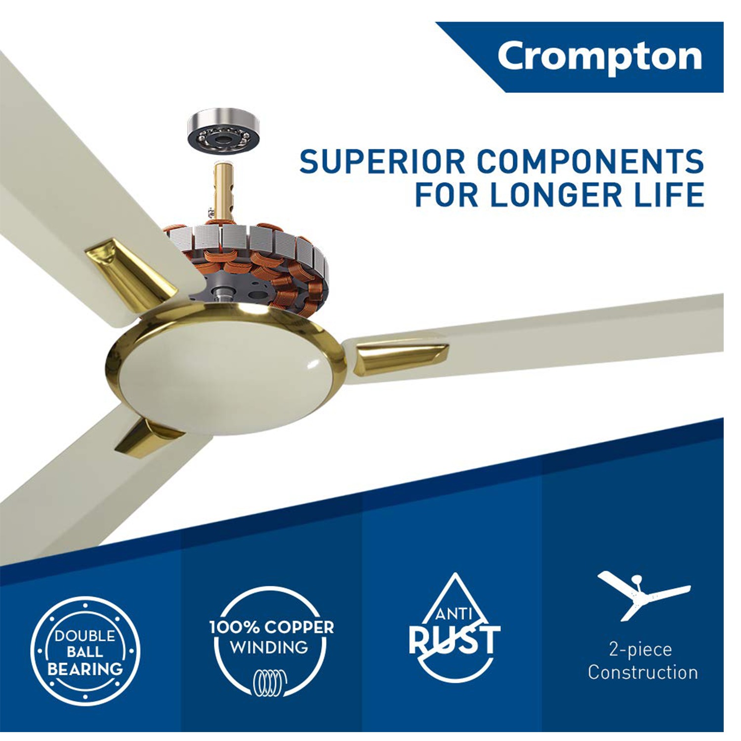 Crompton Aura Deco 1200 mm (48 inch) High Speed Decorative Ceiling Fan (Ivory)