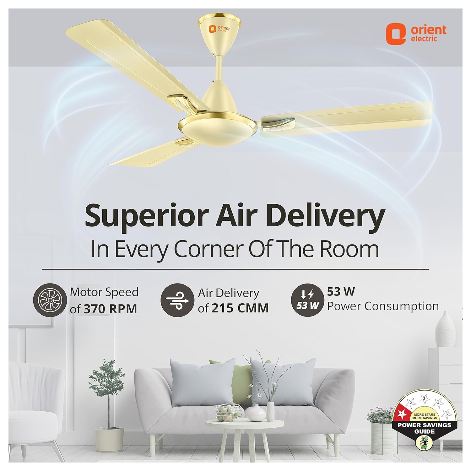 Orient Electric Gratia High Speed BEE Star Rated 1200 MM Ceiling Fan (Metallic Ivory)