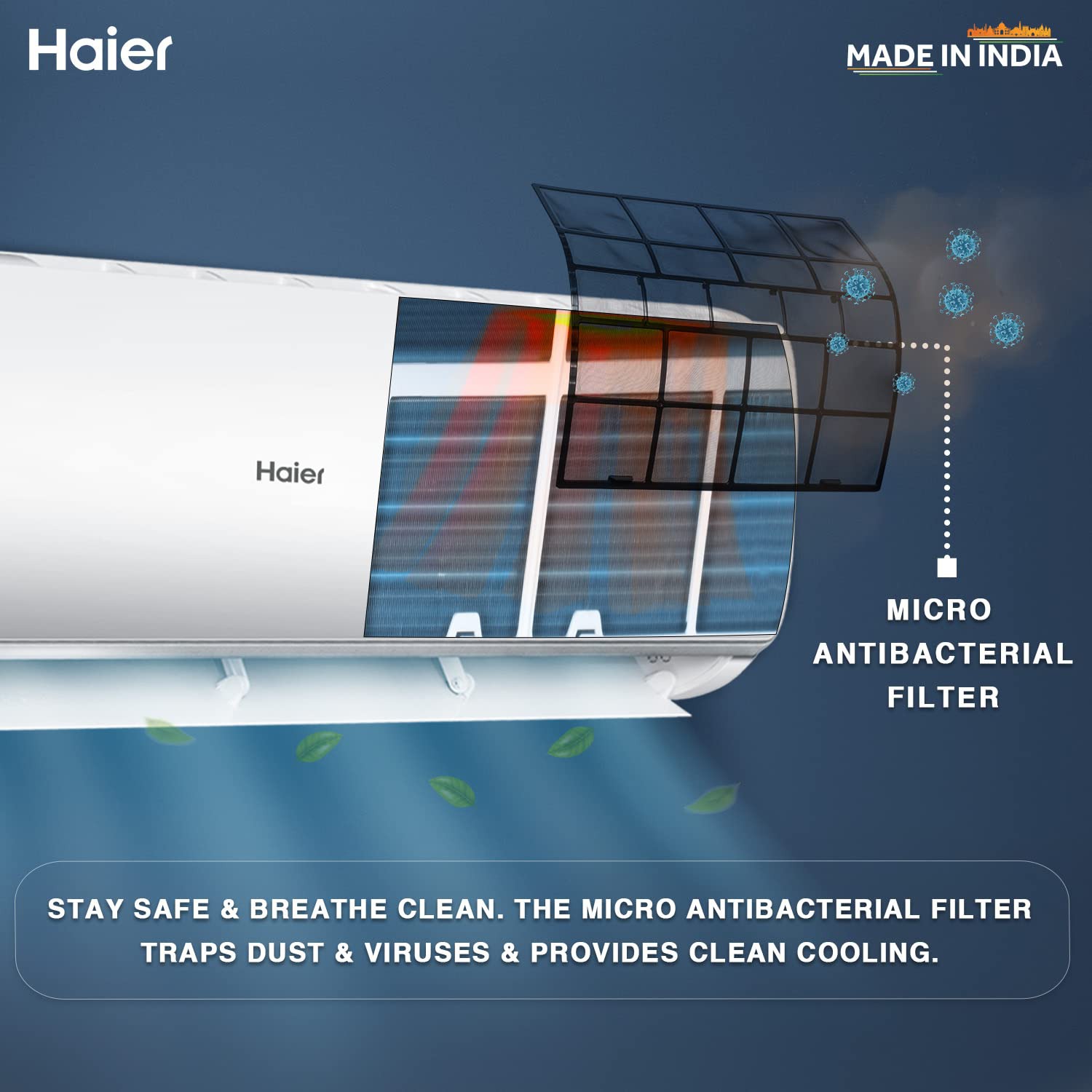 Haier 1 Ton 2 Star Fixed Speed Split AC | Copper, Antibacterial Filter, HSU12T-TQS2BE-FS (White)