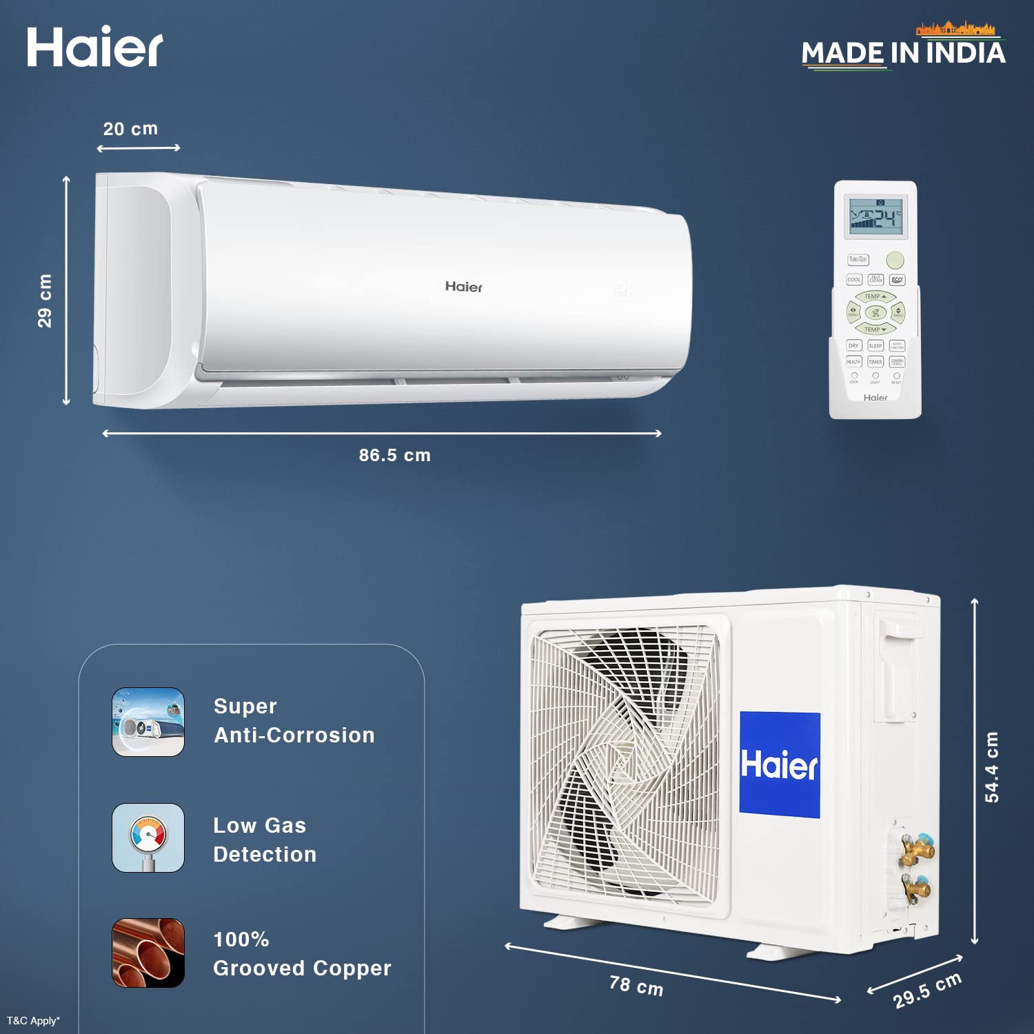 Haier 1 Ton 2 Star Fixed Speed Split AC | Copper, Antibacterial Filter, HSU12T-TQS2BE-FS (White)