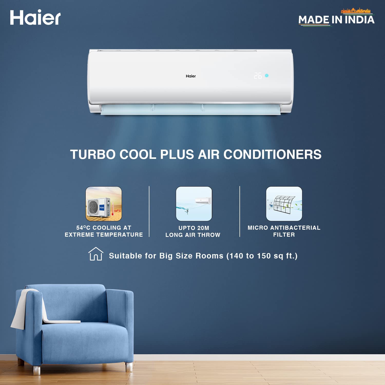 Haier 1.5 Ton 2 Star Fixed Speed Split AC Copper, Antibacterial Filter, HSU18T-TQS2BE-FS  (White)