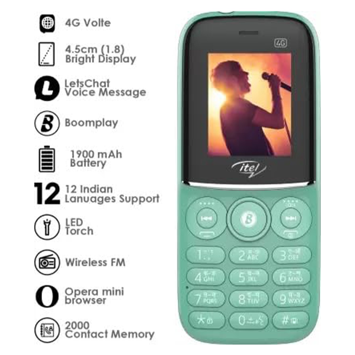 itel Magic X Play | 4.5cm, 4G Volte Enabled, 1900mAh Battery (Light Green)