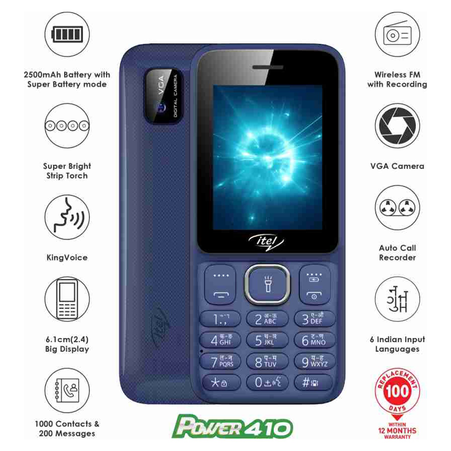 itel Power 410 | 6.1cm | 2500mAh Battery (Deep Blue) - Deep Blue