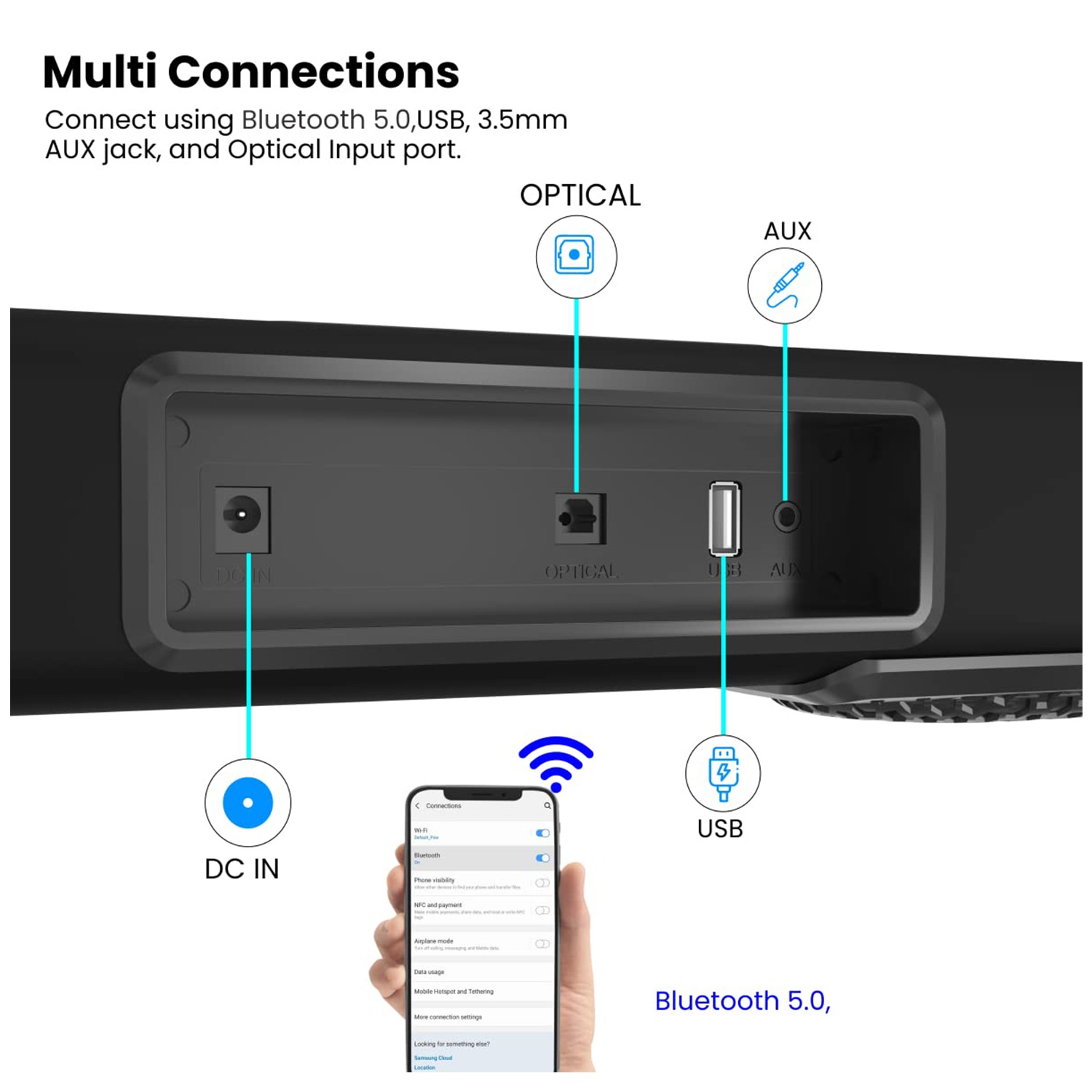 Portronics Sound Slick IV 120W Bluetooth Wireless Soundbar with Inbuilt Woofer, LED Display, 3.5mm Aux in, USB Pen Drive Input, Optical Input Port (Black)