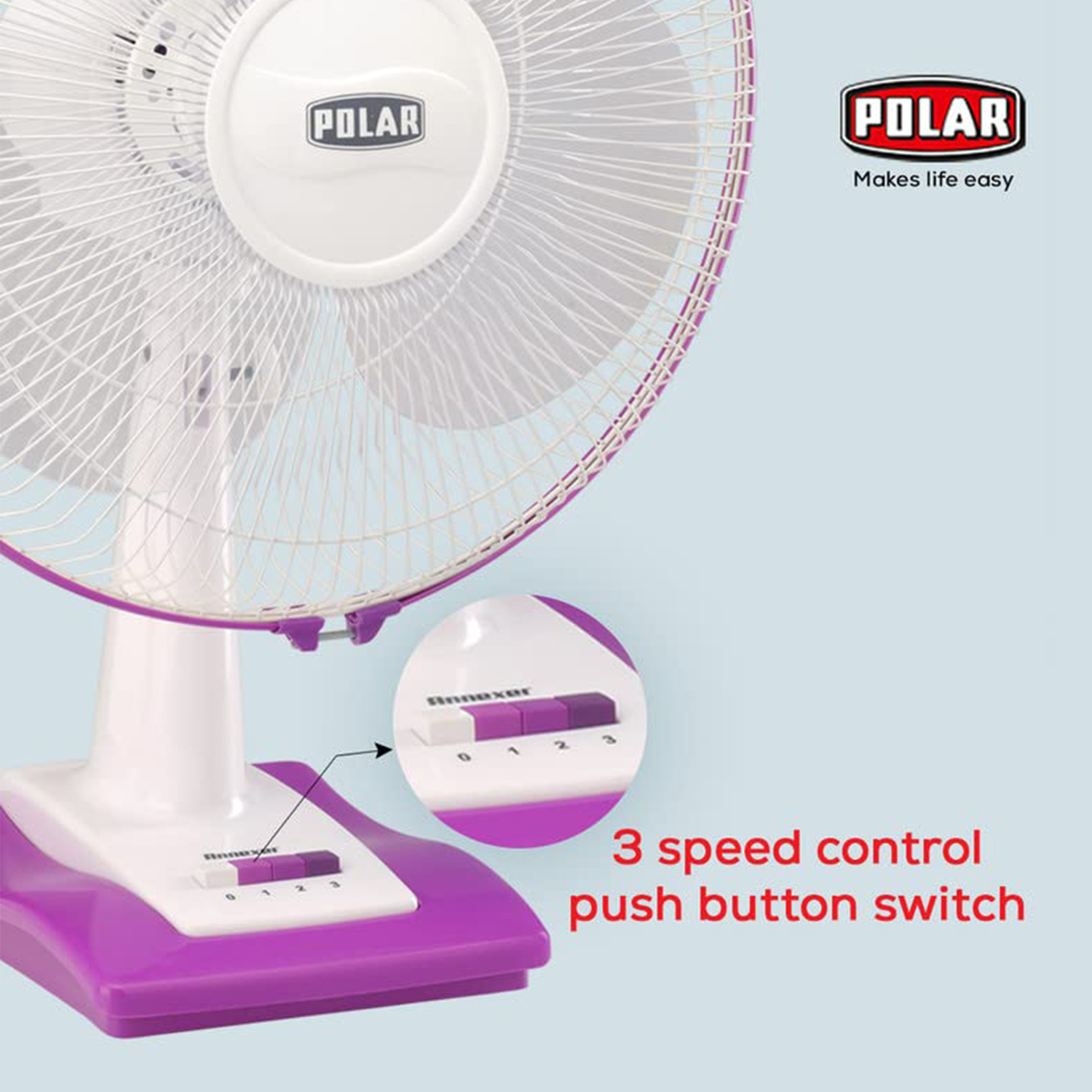 Polar POLAR Annexer High Speed 400mm Table Fan | Mini Powerful Desktop Cooling Fan with 3 Speeds 90° Adjustable Small Personal Cooling Fan(White Mauve)