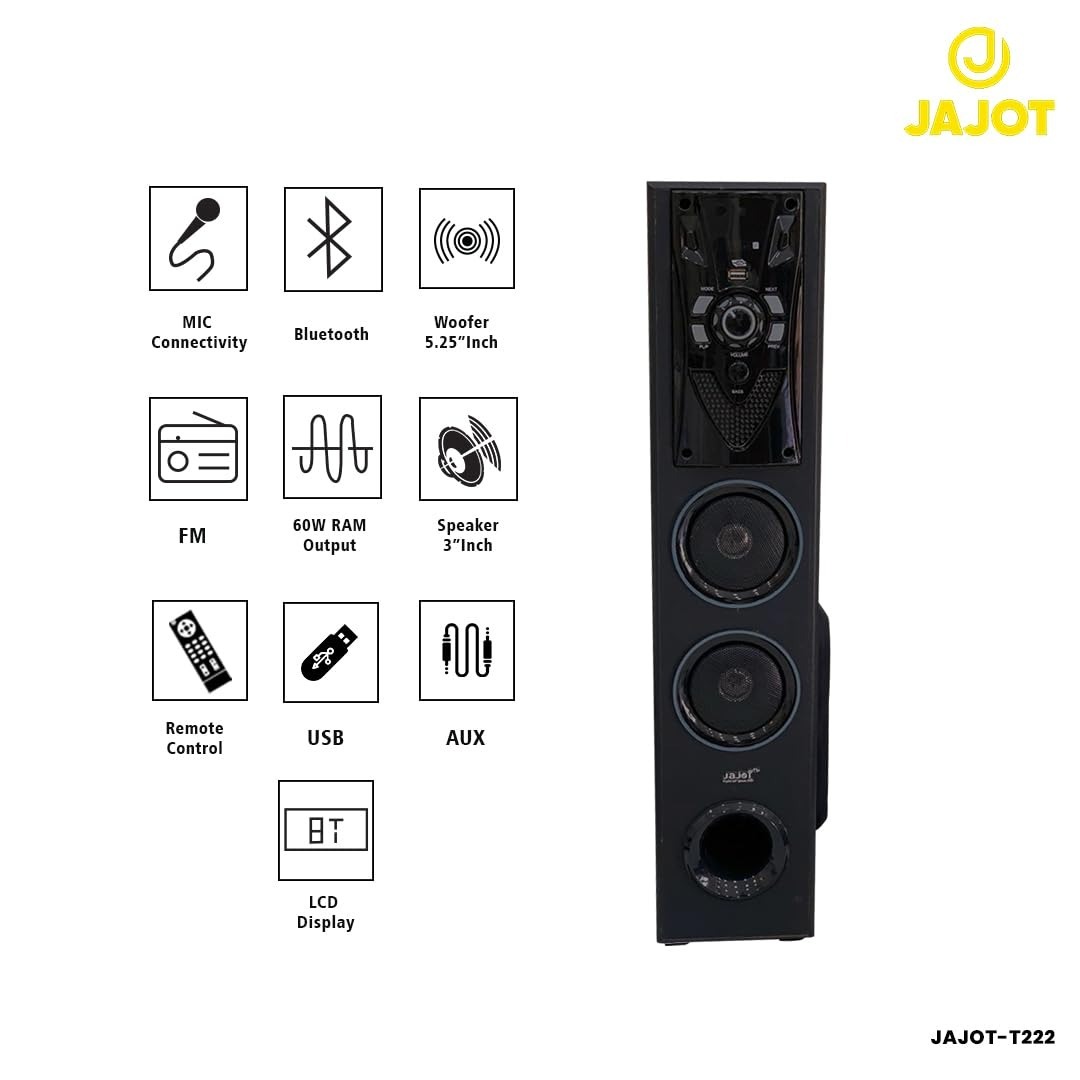 Jajot T222 High Powered Sound with X-Bass Treble Multimedia Tower Speaker (Black) - Not Available