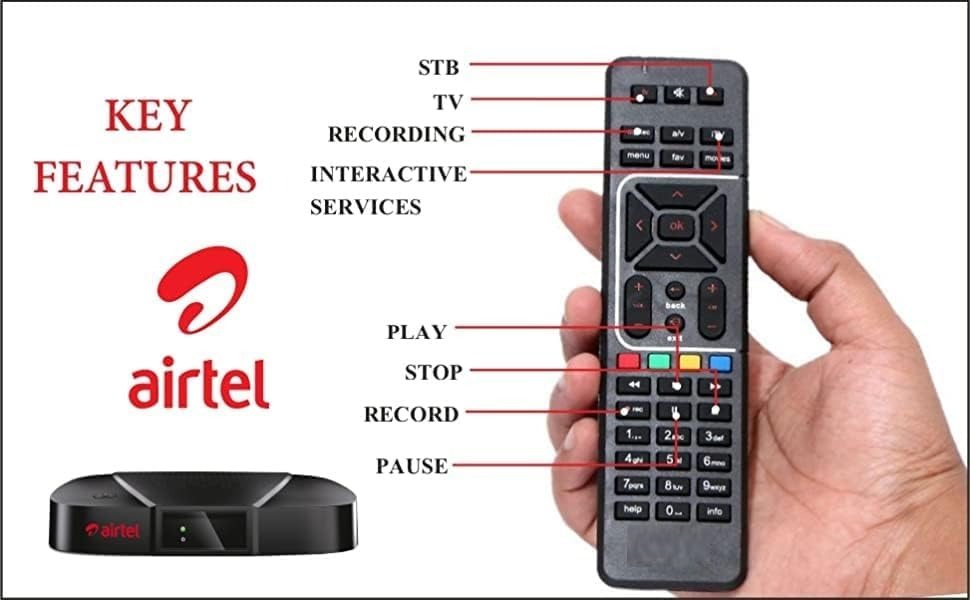 VEV Airtel Original Remote Compatible For Airtel Digital TV Remote Work With HD/SD Set Top Box (Black)