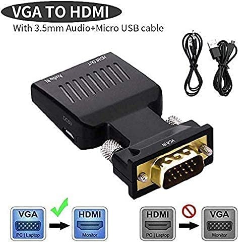 VEV VGA to HDMI Converter with Audio (Old PC to TV/Monitor with HDMI), Male VGA to HDMI Video Converter for TV, Computer, Projector with Audio, Power Cable -D-Sub (Black)