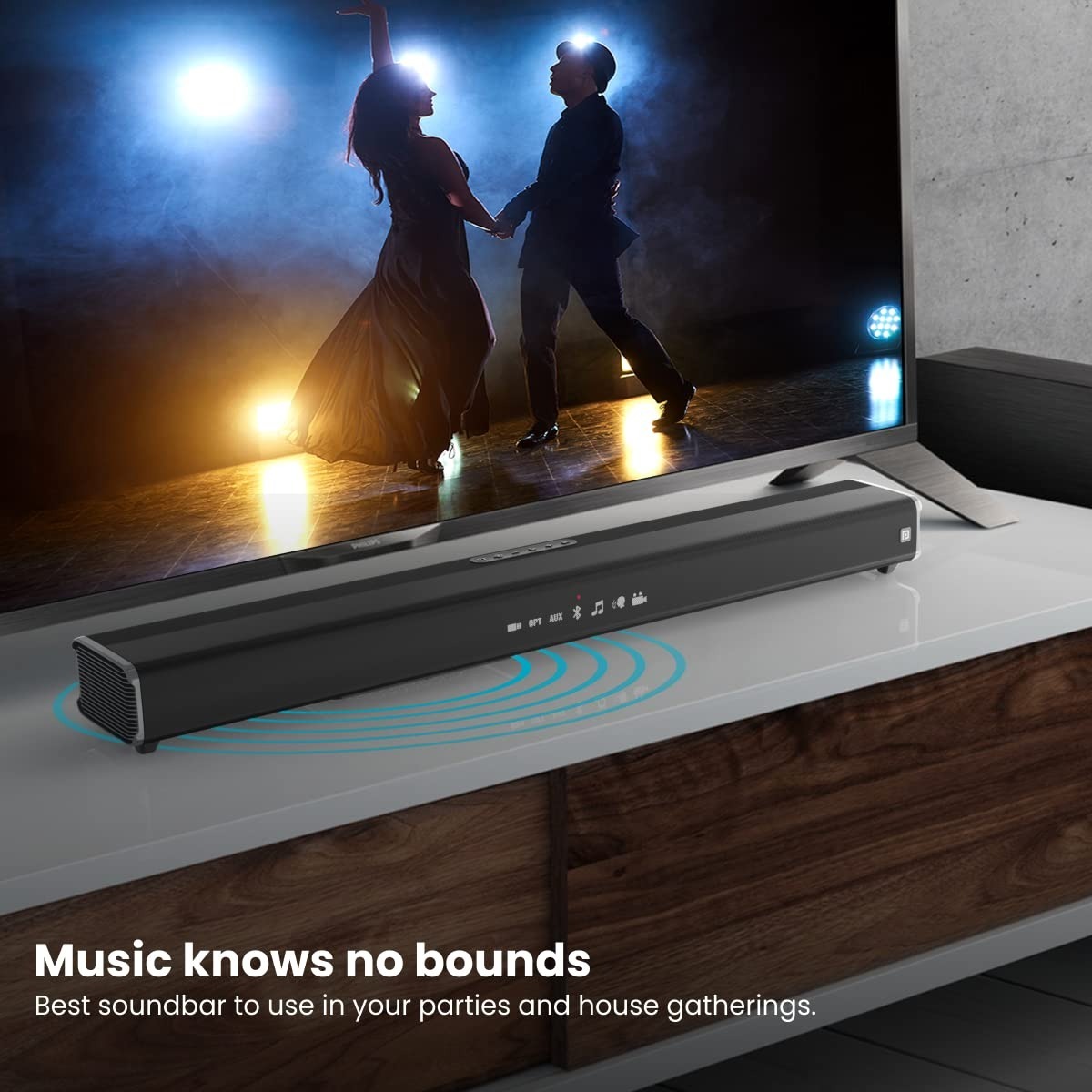 Portronics Sound Slick IV 120W Bluetooth Wireless Soundbar with Inbuilt Woofer, LED Display, 3.5mm Aux in, USB Pen Drive Input, Optical Input Port (Black)