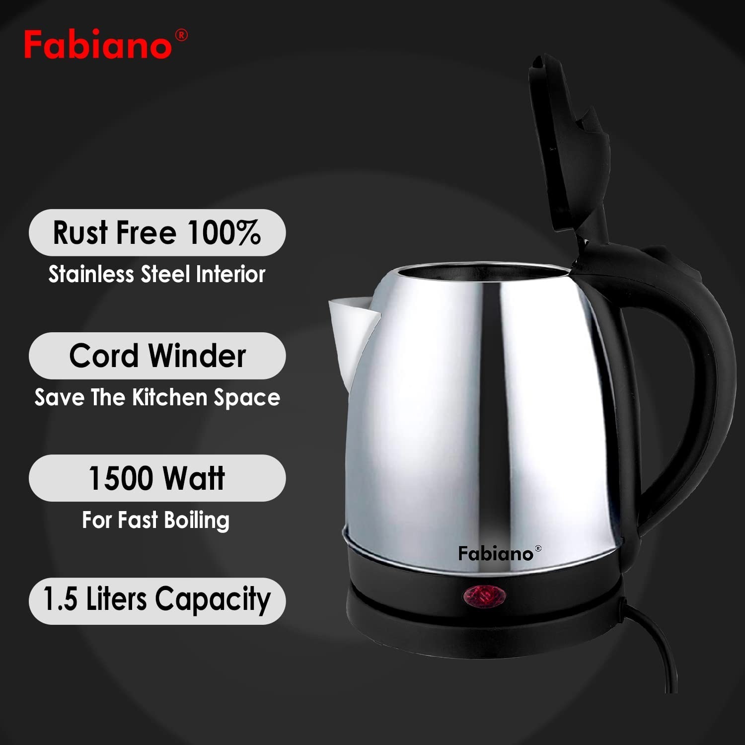 Fabiano EKP-015 Platinum Electric Kettle with Stainless Steel Body