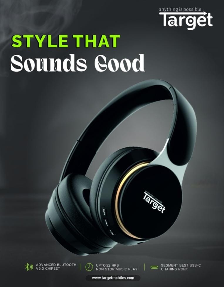 Target HB-T10 Wireless Headphone 22H Playtime, Type-C Charging, Built-In Mic, Universal Bluetooth Compatibility (BLACK)
