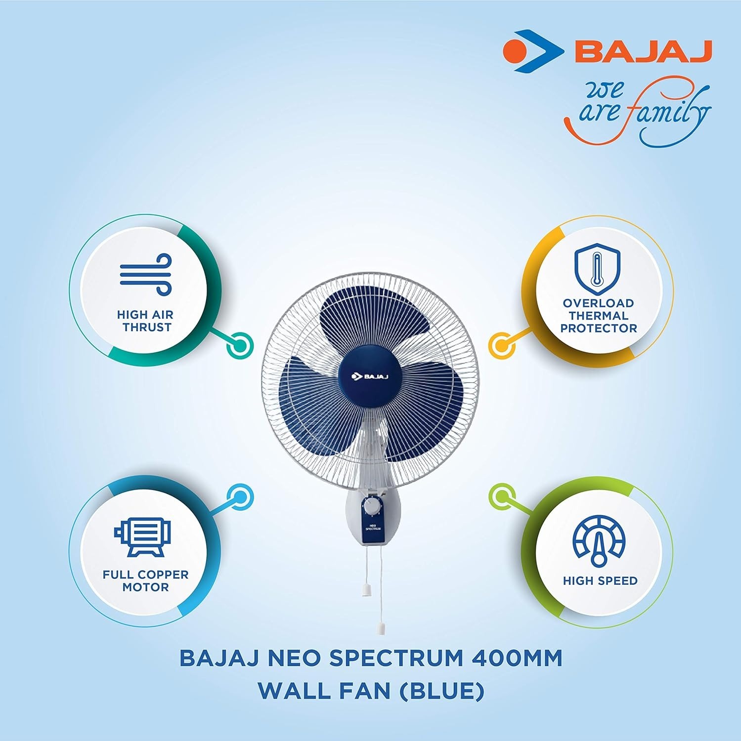 Bajaj Neo-Spectrum 400 mm Wall Fan (White & Blue)