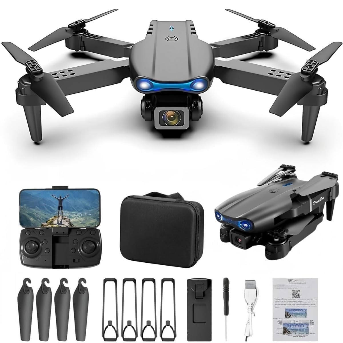 E99 Pro Poldble Drone New Durable Structure Design Special Super Durable Design Foldable Remote Control Drone With Dual Camera Drone 2 Batteries1 Drone (BLACK)