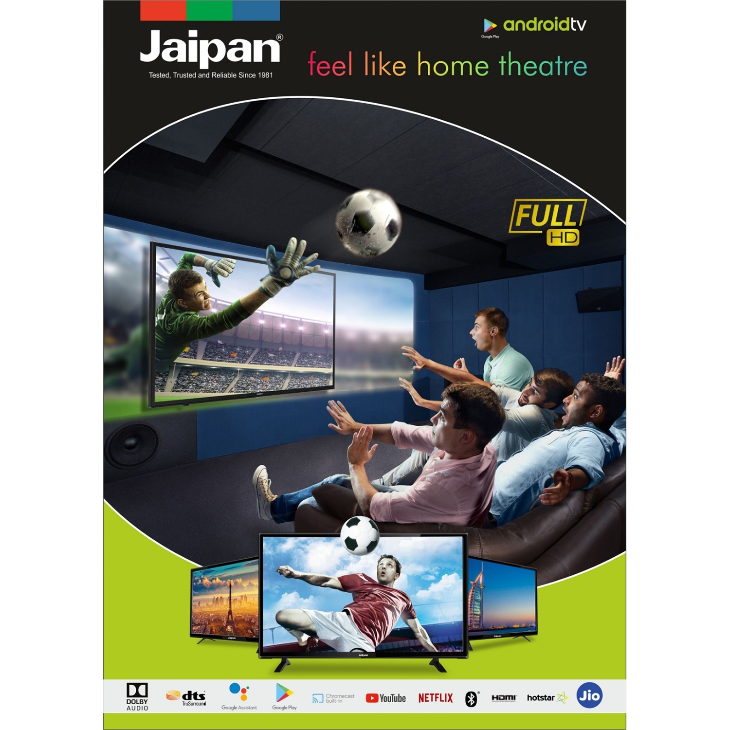 Jaipan 24 Inch JST-2400HD Smart LED TV | Frameless TV (Black)